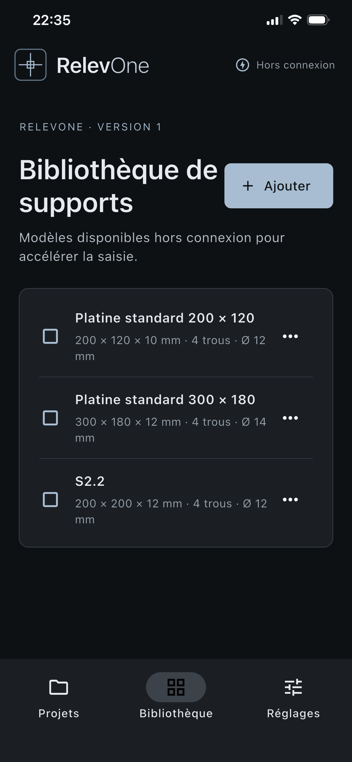 Bibliothèque de supports RelevOne sur smartphone